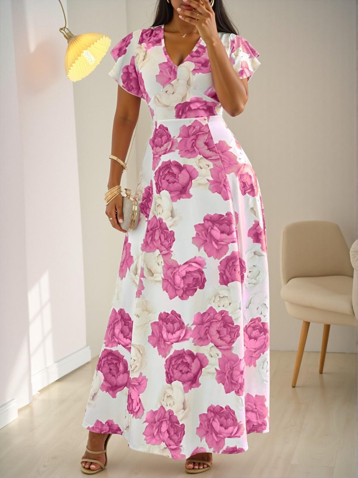Elegant Purple Bohemian Floral Ruffle V Neck Maxi Dress for Spring and Summer Chic, Classy and Trendy Fashion Style to Dress to Impress