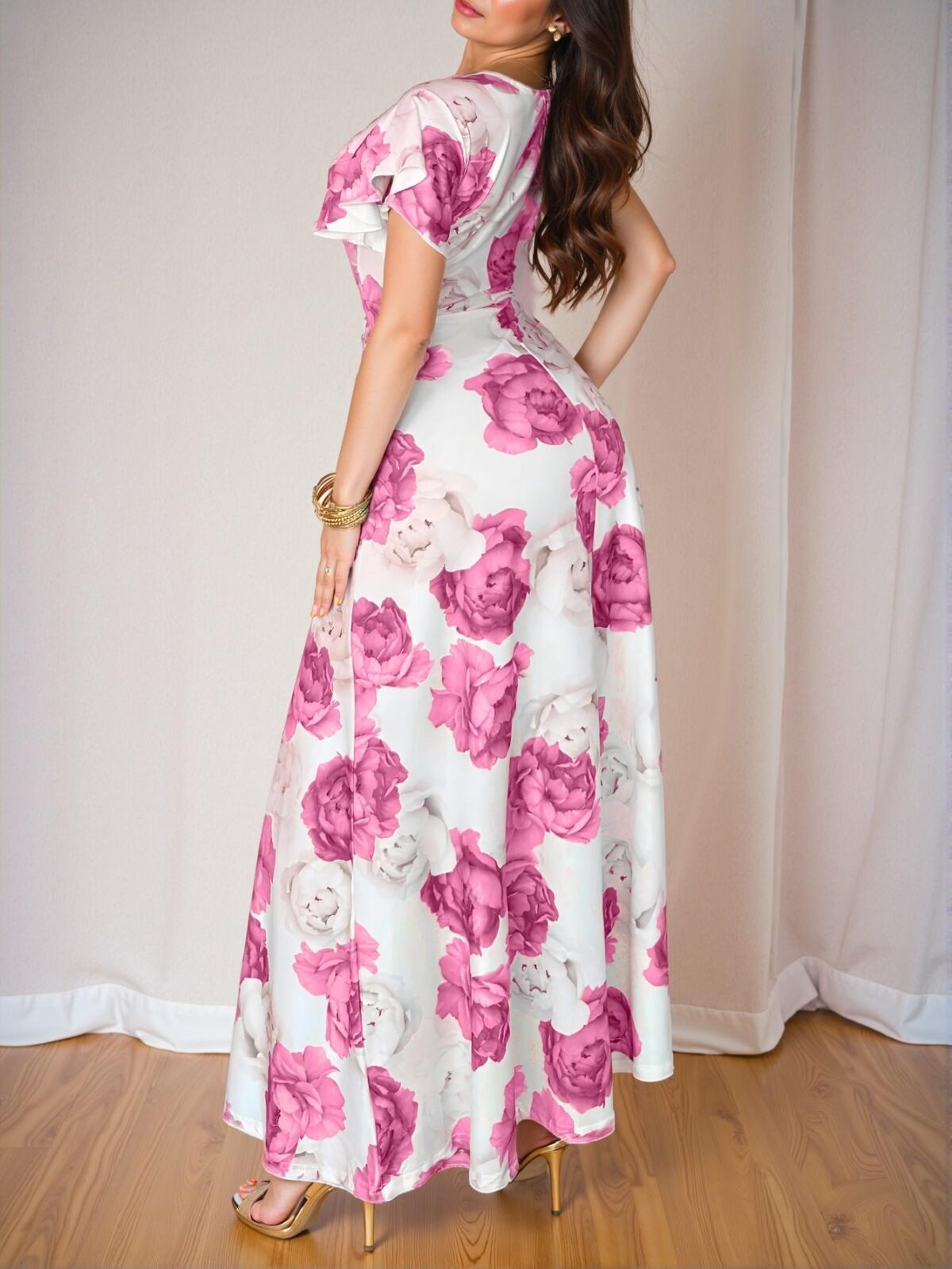 Elegant Purple Bohemian Floral Ruffle V Neck Maxi Dress for Spring and Summer Chic, Classy and Trendy Fashion Style to Dress to Impress - Image 2