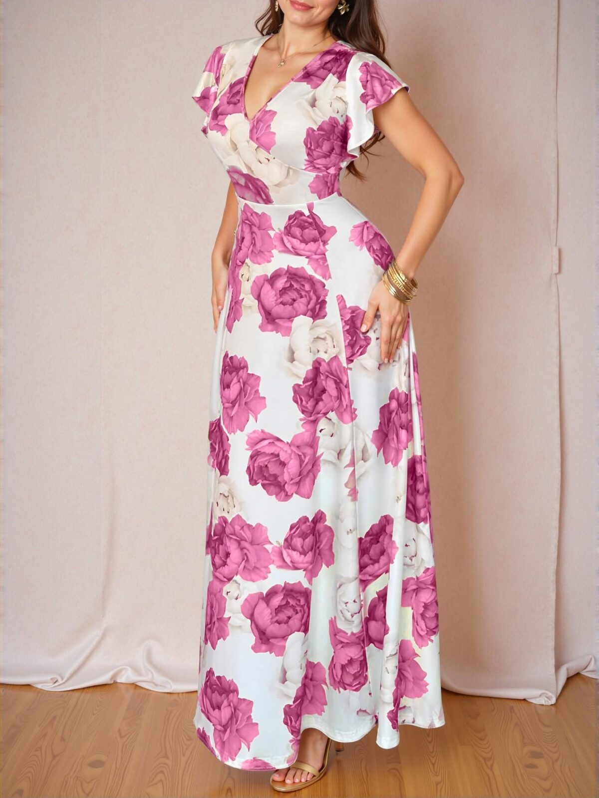 Elegant Purple Bohemian Floral Ruffle V Neck Maxi Dress for Spring and Summer Chic, Classy and Trendy Fashion Style to Dress to Impress - Image 3