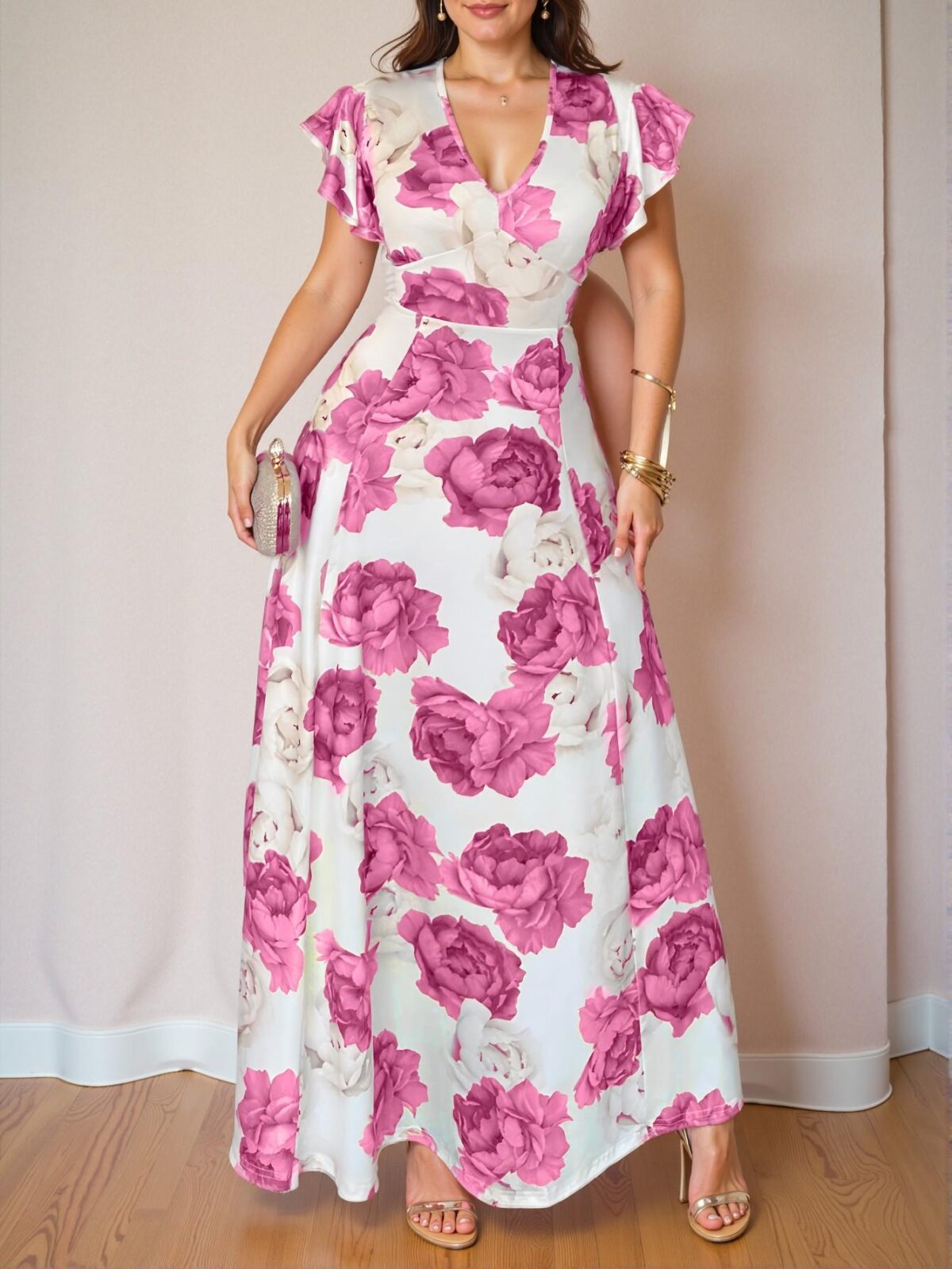 Elegant Purple Bohemian Floral Ruffle V Neck Maxi Dress for Spring and Summer Chic, Classy and Trendy Fashion Style to Dress to Impress - Image 4