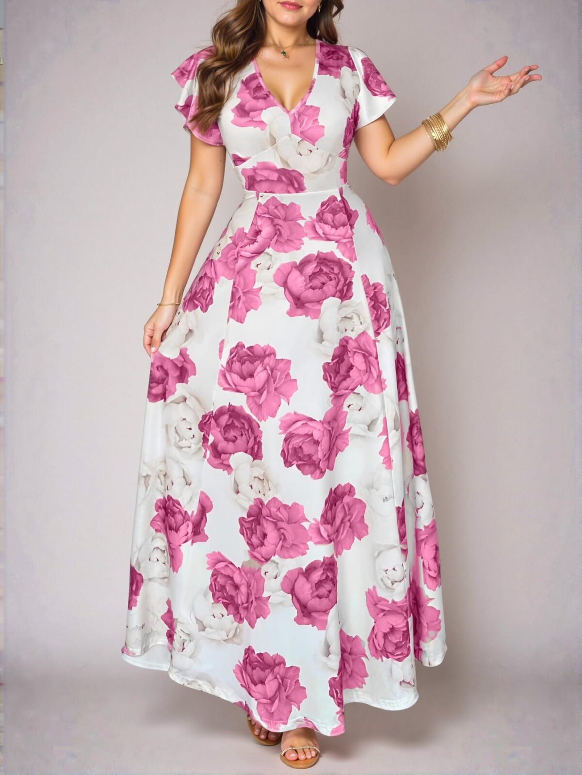 Elegant Purple Bohemian Floral Ruffle V Neck Maxi Dress for Spring and Summer Chic, Classy and Trendy Fashion Style to Dress to Impress - Image 5