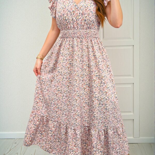 Elegant Multicolor Boho Floral Print Maxi Dress with Lace Cap Sleeves and V-Neckline for Summer Gatherings - Chic, Classy and Trendy Fashion Style to Dress to Impress