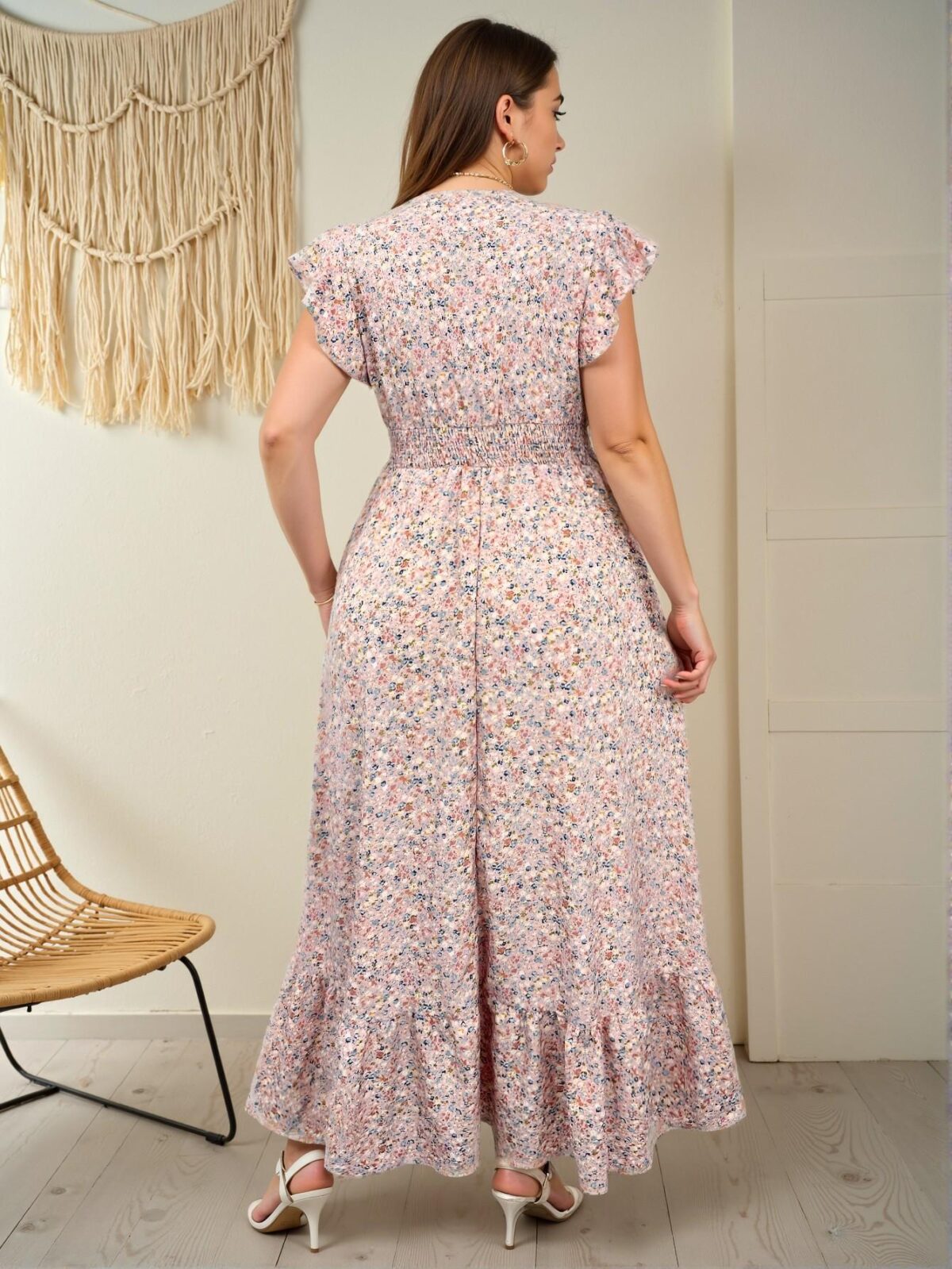 Elegant Multicolor Boho Floral Print Maxi Dress with Lace Cap Sleeves and V-Neckline for Summer Gatherings - Chic, Classy and Trendy Fashion Style to Dress to Impress - Image 2