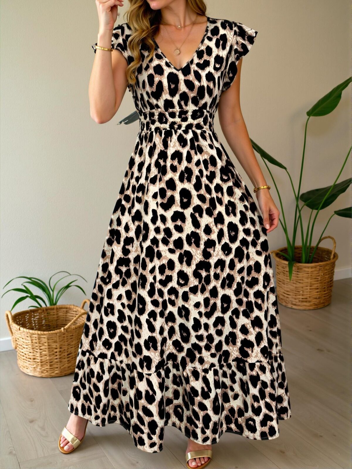 Elegant Khaki Flounce Sleeve A-Line Dresses Perfect for Summer Vacations, Rave Festivals, and Casual Outfits "Chic, Classy and Trendy Fashion Style to Dress to Impress"
