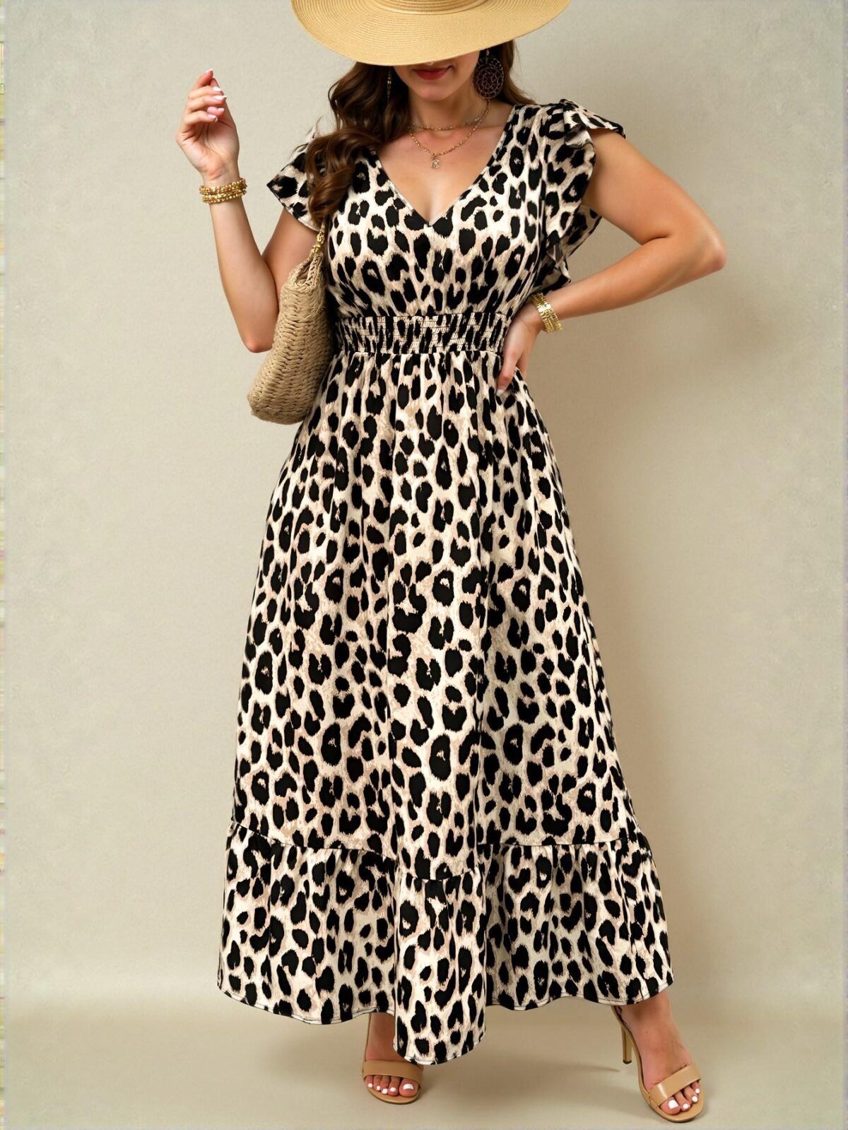 Elegant Khaki Flounce Sleeve A-Line Dresses Perfect for Summer Vacations, Rave Festivals, and Casual Outfits "Chic, Classy and Trendy Fashion Style to Dress to Impress" - Image 4